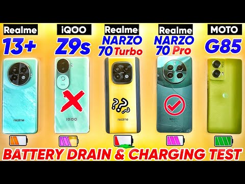 realme Narzo 70 Turbo vs iQOO Z9s vs realme Narzo 70 Pro vs realme 13+ vs Moto G85 - Battery Drain