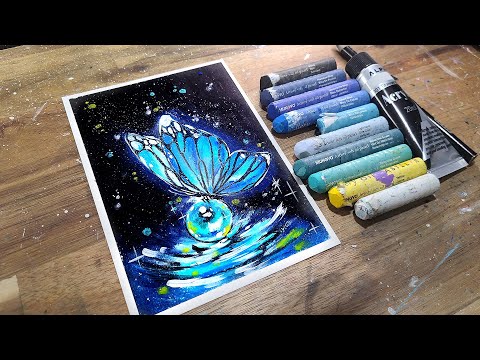 Oil pastel drawing, butterfly drawing, healing art