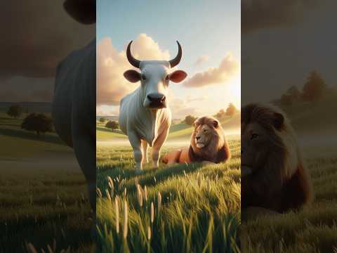 The Cow 🐄 and the Lion🦁: A Tale of Unlikely Friendship!✨ Ai videos #story #youtubeshorts #shorts #ai