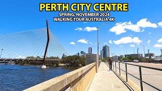 Walking Tour 4K: Perth City CBD, Australia, Spring 2024, from the World's Largest Boomerang Bridge