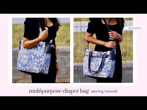 diaper bag tutorial, multipurpose tote bag, with recessed zipper and many pockets