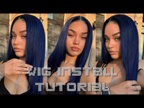 Eullair Dark Blue Straight Wig Install & Styling Tutorial 26" = $169 for Sale