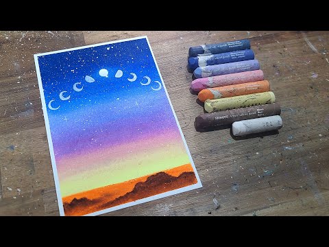 Oil pastel drawing moon phases, healing art