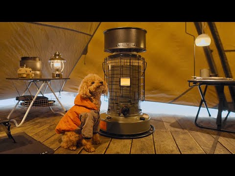 Solo Camping with My Dog . Relaxing in the Hot Tent . Wood Stove ASMR