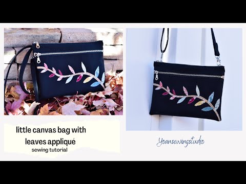 little canvas crossbody bag with leaves appliqué - sewing tutorial