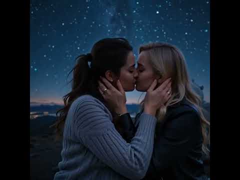 Starry Night Embrace  A Pregnant Woman and Her Partner Share a Kiss Under the Stars #lesbian #love