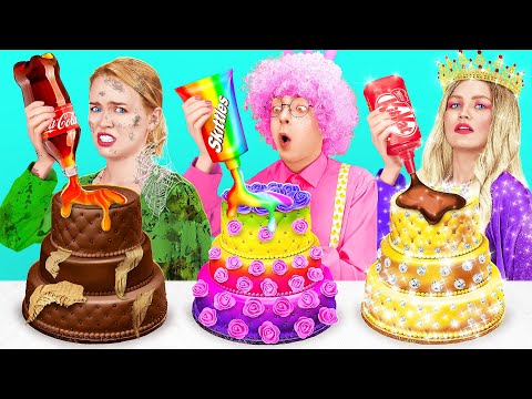 RICH VS POOR COOKING CHALLENGE 💵One Colored 📦 Delicious Cake Decoration Ideas by 123 GO