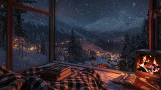 Warm Winter Cabin: Crackling Fire and Gentle Snowstorm Sounds for a Peaceful Sleep