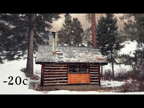 -20C BITTER COLD Winter Night In A Snowy Log Cabin