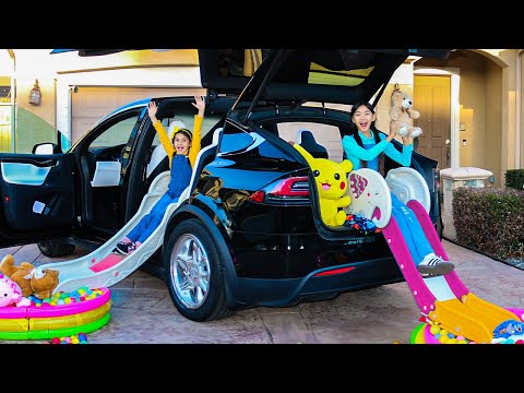 Ellie & Charlotte Turn Car Into EPIC Indoor Slide Adventure!