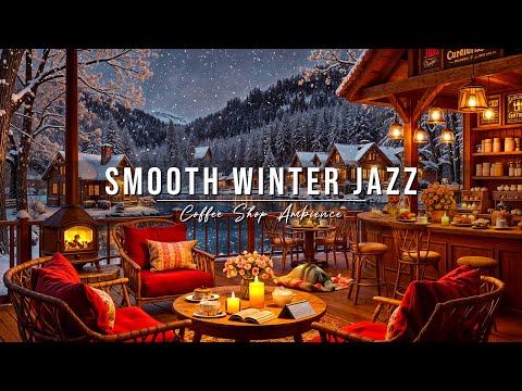 Cozy Winter Coffee Shop Ambience ❄ Smooth Jazz Instrumental Music & Fireplace Sounds for Relaxing