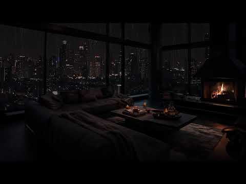 Rain sounds to relieve insomnia symptoms in a cozy space with kitchen and fire