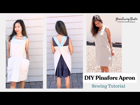 Sew a simple pinafore/ cross back apron - no pattern needed - sewing tutorial