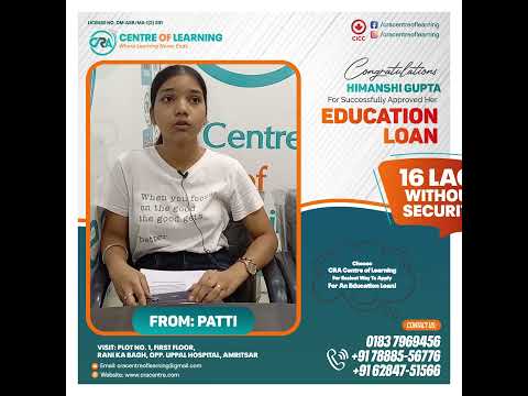 We Congratulate To Himanshi Gupta For Attaining loan Of Amount 16 Lac with CRA Centre Of Learning