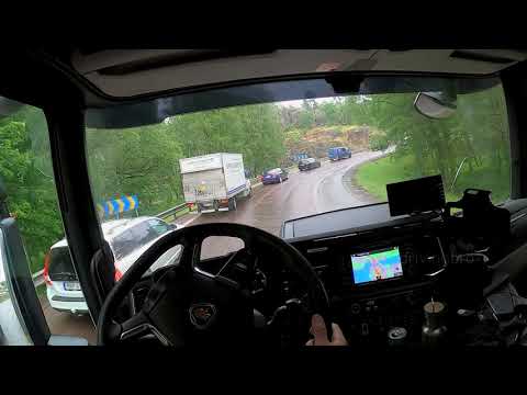 POV Truck & Trailer driving, Södertälje motorway to Huddinge, glömstavägen, Scania p450