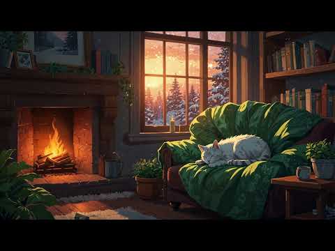 🔥 Snowy Evening by the Fireplace | Cozy Lofi Beats for Relaxing & Studying ❄️