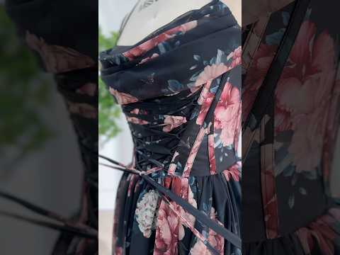 Making a corset floral print chiffon black prom dress #sewing #dress #gown #fashion #prom #wedding