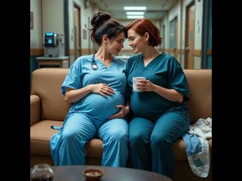 Maternal Bonds  A Passionate Embrace Between Pregnant Surgeons in the Break Room #lesbian #kiss