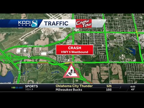 Iowa traffic: Crash along Highway 5 near Des Moines leads to long delays