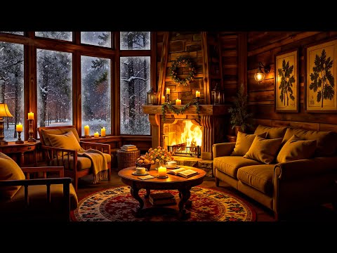 ❄️️️ Cozy Winter Ambience for Reading with a Fireplace 🔥Soft Jazz, Snowfall and Blizzard Sounds