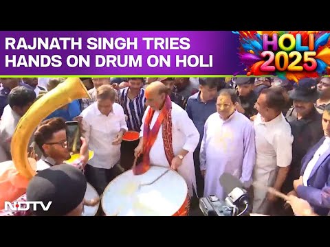 Holi 2025 | Defence Minister Rajnath Singh Tries Hands On Drum At Holi Celebration