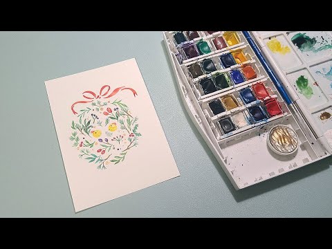 Happy winter! Round Wreath, cute character, watercolor illustration