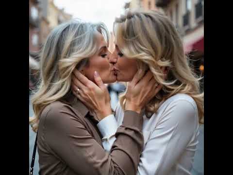 Cityscape Love  Two Mature Women Share a Kiss in the Heart of the City  #lesbian #kiss #lgtb