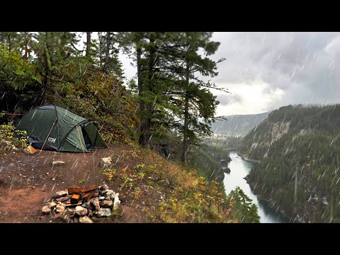 CAMPING in RAIN on Side of CLIFF | Rain Sounds