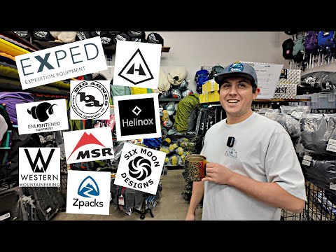 Inside a backpacking gear store with the owner of GearTrade