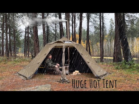 Rain Camping in LARGE Hot Tent | Rain Sounds