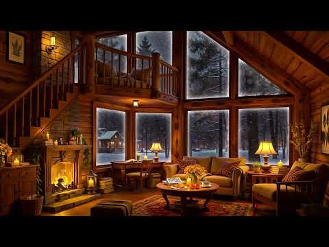 Cozy Winter Cottage Ambience ❄ Smooth Jazz, Snowstorm, Howling Wind & Crackling Fireplace to Relax