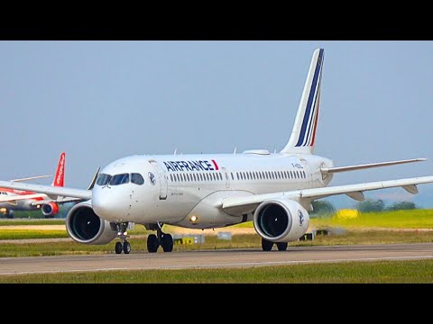 Air France A220-300 powers away from RW23L at Manchester