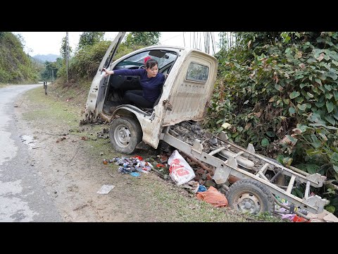 The girl pick up the car from the junkyard and restore. Repair and run well car from the junkyard