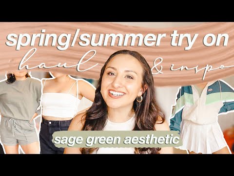 SPRING + SUMMER TRY ON HAUL 2021| sage green aesthetic "capsule" wardrobe (zara/aerie/nike/shein/hm)