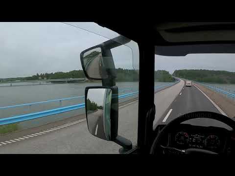 Scania p450 + trailer (POV) driving, E18 motorway from Stockholm towards Enköping