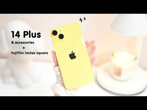 iPhone 14 Plus Yellow Unboxing 🌼 aesthetic setup | cute accessories | Instax Square | Genshin Impact