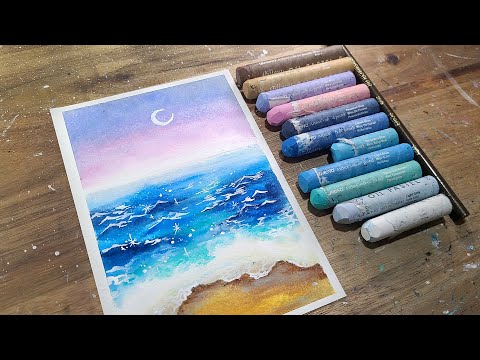 Oil pastel drawing, Summer pastel Ocean, healing art