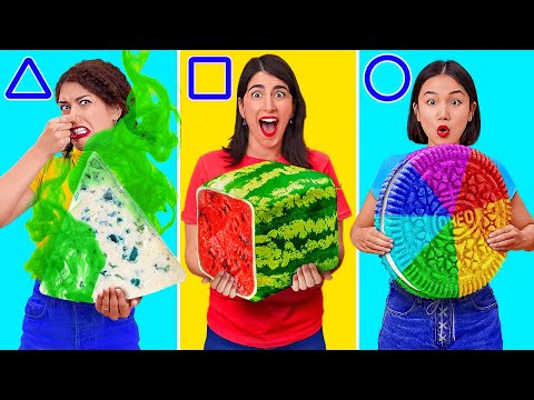 GEOMETRIC SHAPE FOOD CHALLENGE 🎂 ASMR Eating 😱 Last to Stop Eating Wins 😂 Funny Moments by 123 GO