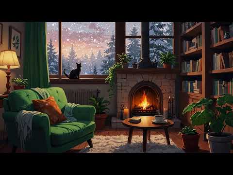 ❄️ Lofi - Snow Falling Outside with Fireplace| Cozy Winter Evening Vibes ❄️✨