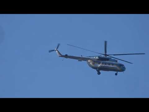 A Mi-8 helicopter of the DSNS of Ukraine flies over the Chernobyl exclusion zone. Scheduled patrol