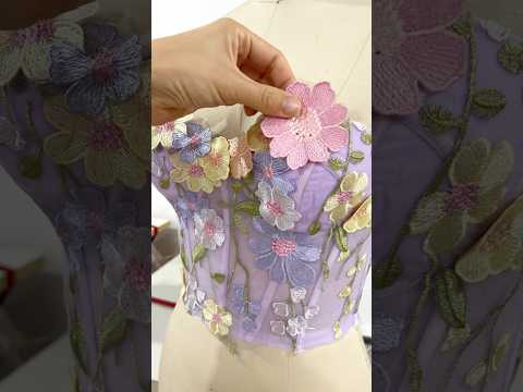 Making a corset floral appliqué midi lavender dress #sewing #fashion #prom #wedding #hautecouture