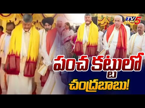 AP CM Chandrababu Pancha Kattu Outfit at Sri Venkateshwara Kalyanam | TTD | TV5 News