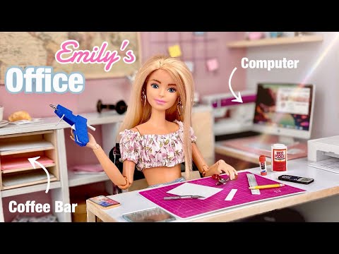 Emily’s NEW Office + Craft Room! Making A Barbie Doll Room - Computer| Printer| Coffee Bar| & More