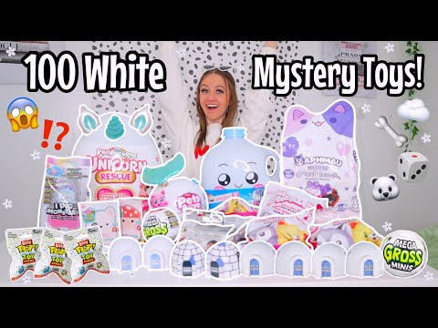 UNBOXING 100 *WHITE ONLY* MYSTERY TOYS!!😱☁️🐻‍❄️🦴🤍(APHMAU, LANKY BOX, RAINBOCORNS, PETS ALIVE ETC!!🫢)