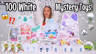 UNBOXING 100 *WHITE ONLY* MYSTERY TOYS!!😱☁️🐻‍❄️🦴🤍(APHMAU, LANKY BOX, RAINBOCORNS, PETS ALIVE ETC!!🫢)