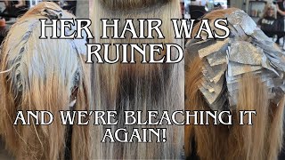 SHE'S BACK! The WORST Hair Disaster I've Ever Seen PART 2 | Bleaching Black Roots + Repairing Damage