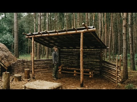 3 Days Building Bushcraft Survival Shelter with Hand Tools