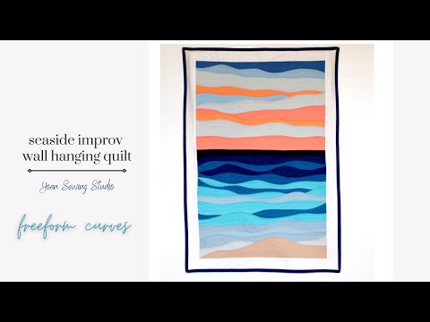 seaside improv wall hanging project - freeform curves - beach landscape quilt