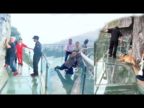 😱Scariest Cliff-side Glass Walkway😂People dare to walk, Amazing chinese landscape