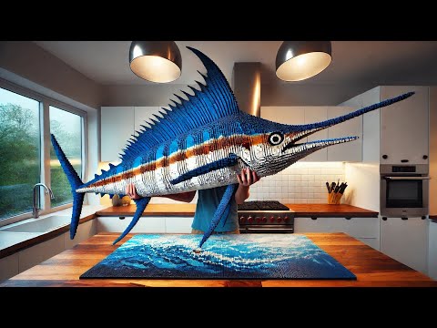 $50,000 Giant LEGO Blue Marlin and How To Cook In Real Life - Stop Motion Cooking ASMR